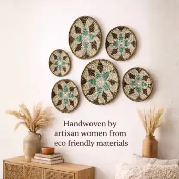 Handwoven Kansgrass Wall Mats Set of 5 – Multicolor Jute Style Spiral Wall Decor