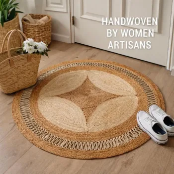 Handwoven Round Jute Rug with Two-Tone Star Design
