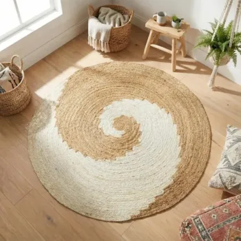round jute rug with spiral pattern