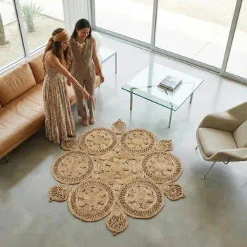 Handwoven hexagonal jute rug