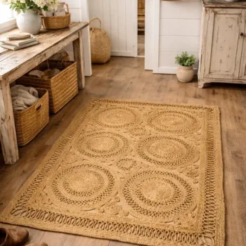 Handwoven rectangular jute rug