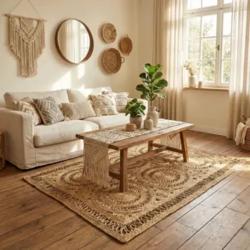 Hand Woven Rectangular Jute rug living room