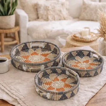 Handwoven Jute Style Rustic Kansgrass Tray Set with Handles
