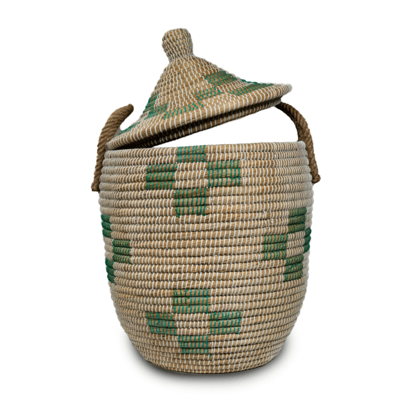 Kans Grass Round-Bottom Storage Basket with Handles & Lid (3)
