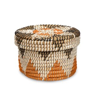 Rustic Handwoven Kans Grass Patterned Basket with Lid -ICKGHB17 (1)