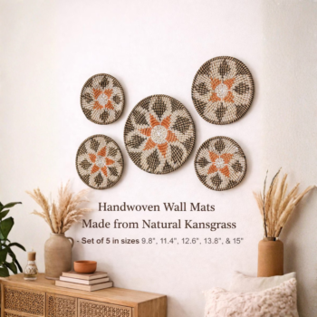 Set of 5 Rustic Multicolor Jute Style Kansgrass Wall Mats