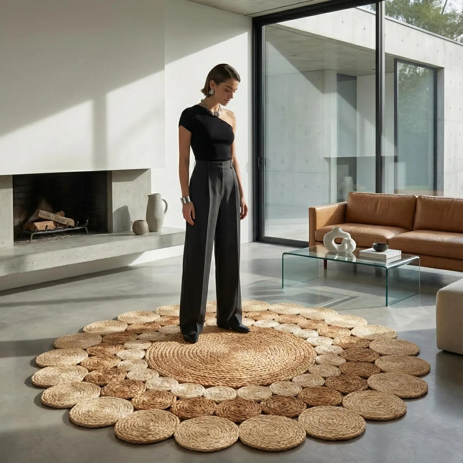 P18.3-Two-Tone Round Braided Boho Mat