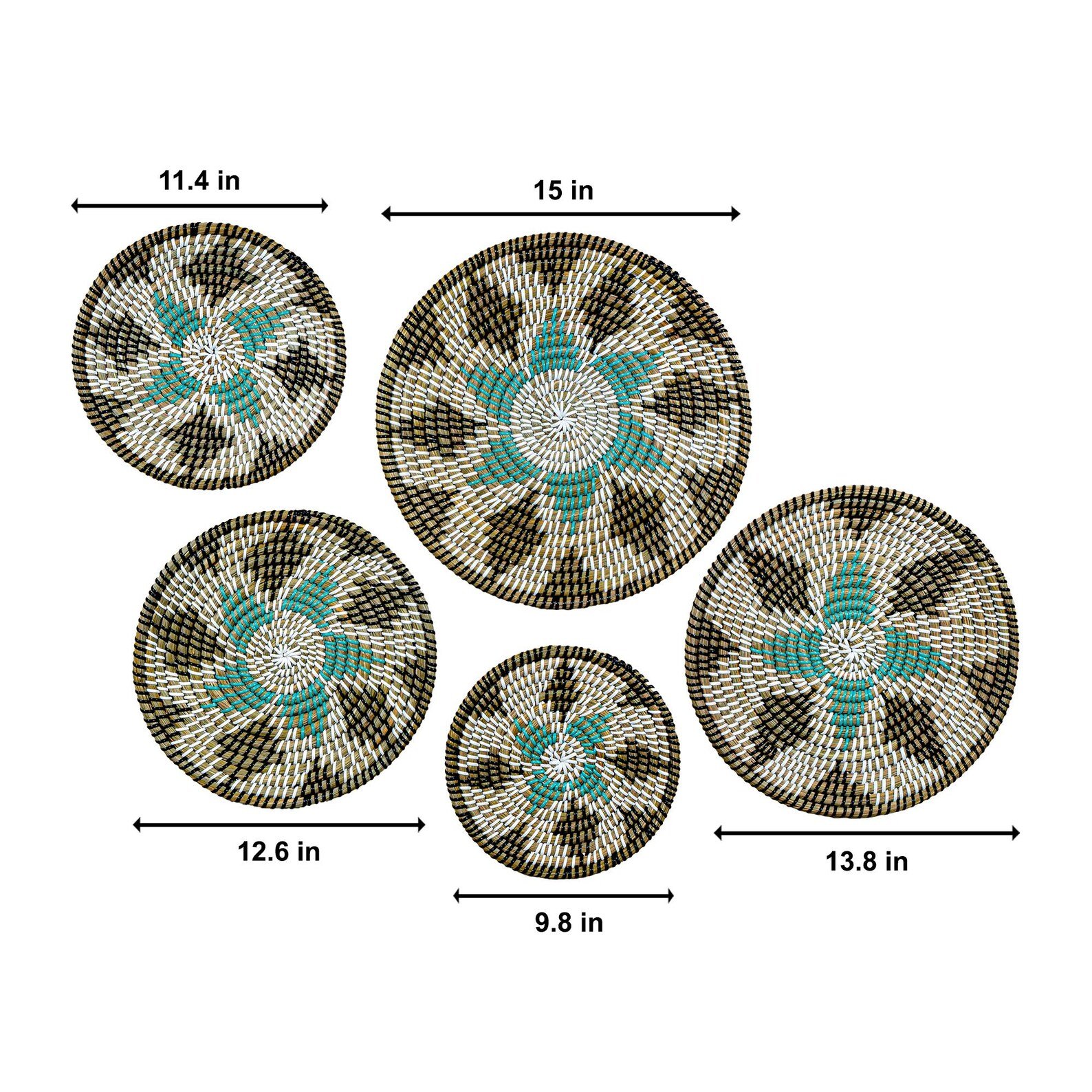 P19.3-Set of 5 Boho Multicolor Jute Style Kans Grass Wall Mats