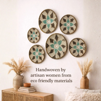 Set of 5 Boho Multicolor Jute Style Kans Grass Wall Mats