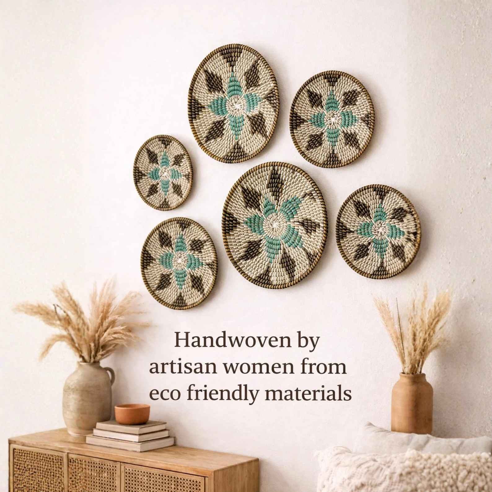 P19.4-Set of 5 Boho Multicolor Jute Style Kans Grass Wall Mats