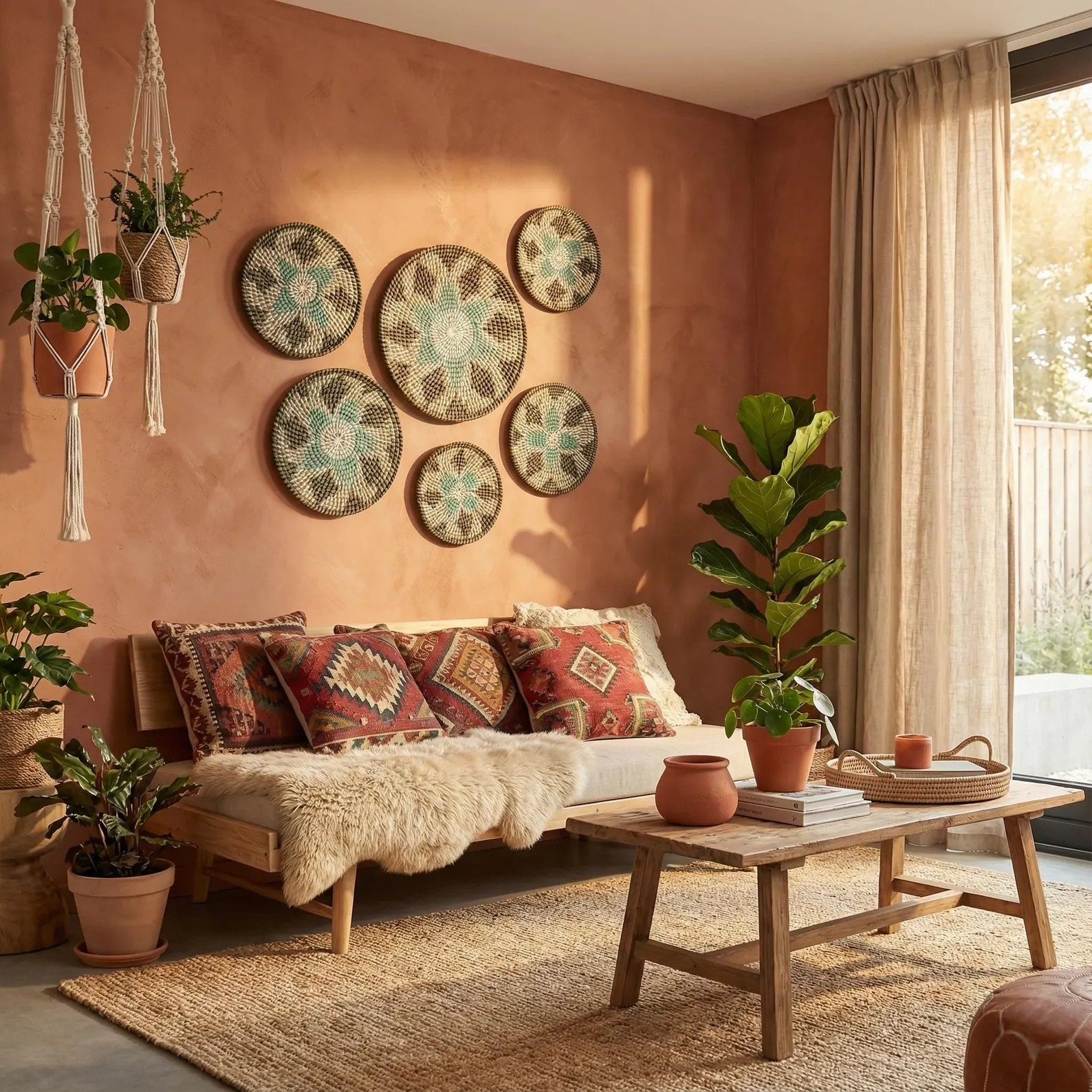 P19.5-Set of 5 Boho Multicolor Jute Style Kans Grass Wall Mats