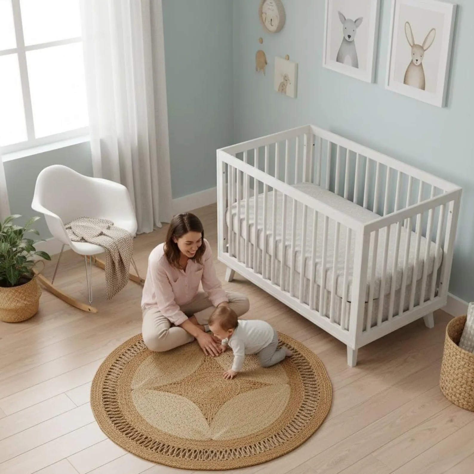 P27.2-Handwoven Two-Tone Round Star Jute Floormat