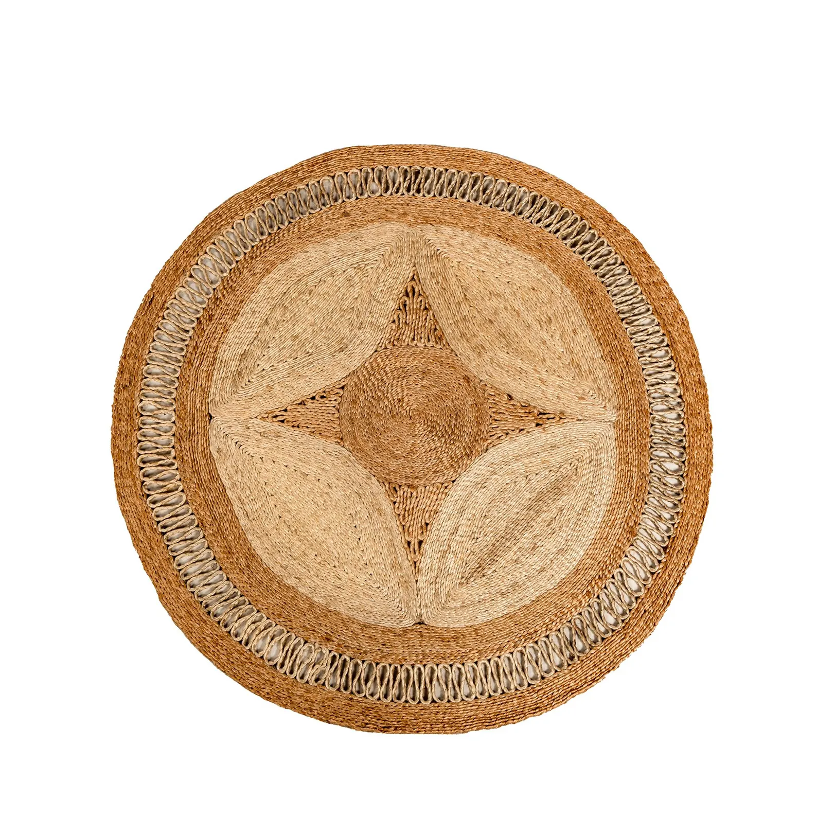 P27.4-Handwoven Two-Tone Round Star Jute Floormat