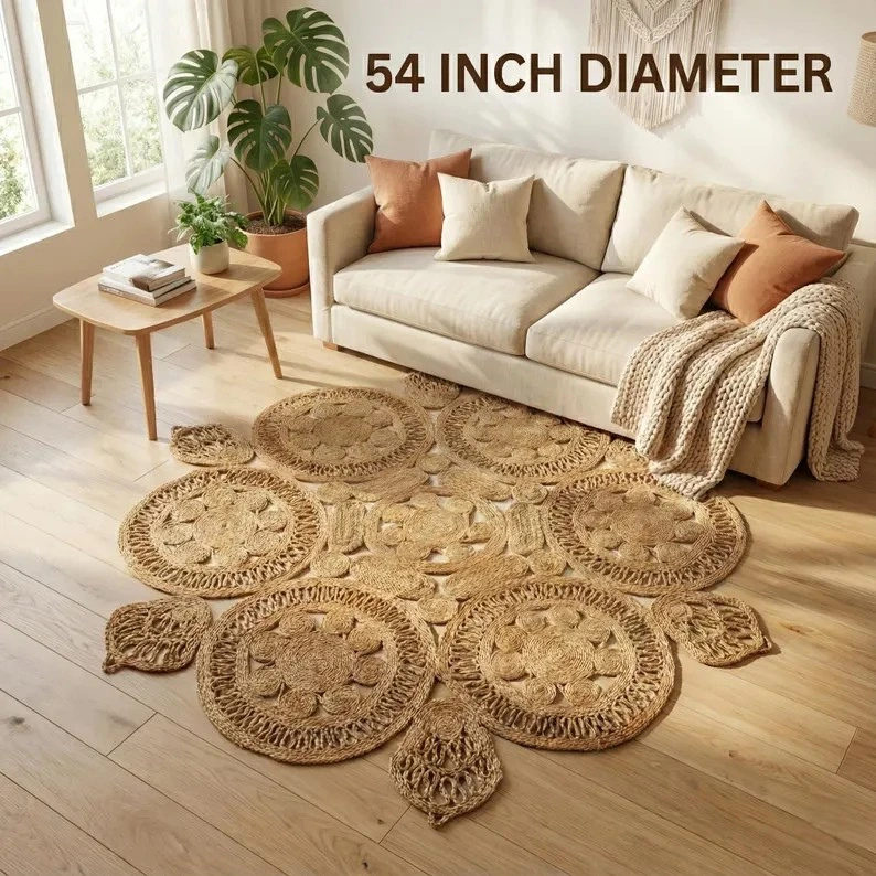 P6.4-Handwoven Hexagonal Braided Jute Mat